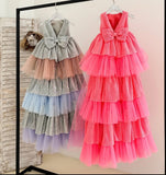 Pink sequins and tulle dress with train - high low design