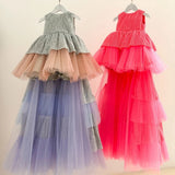 Pink sequins and tulle dress with train - high low design